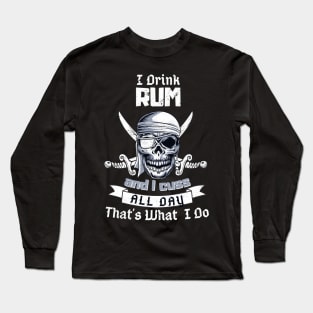 I Drink Rum Pirate Skull Flag Jolly Roger Costume Long Sleeve T-Shirt